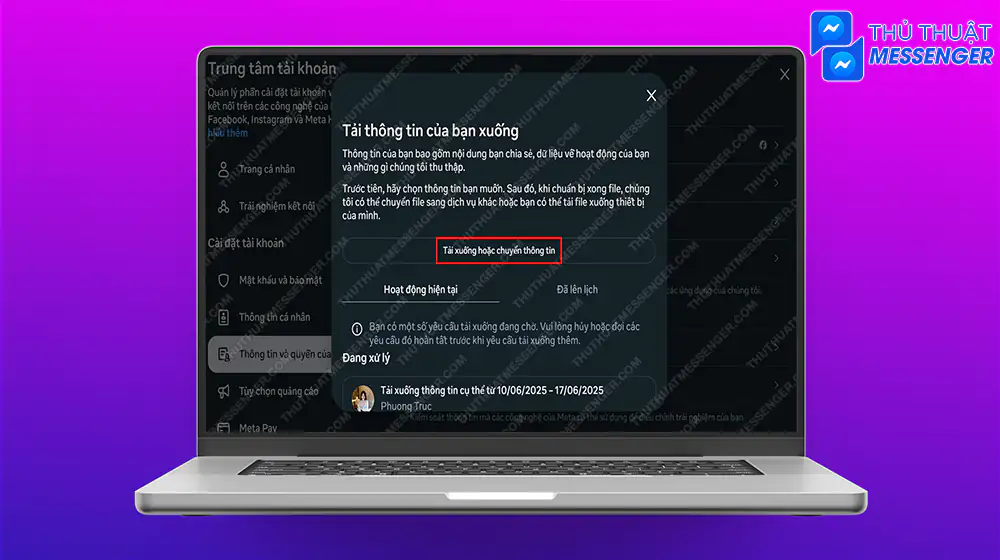 Bước 5: Chọn “Tải xuống hoặc chuyển thông tin”.