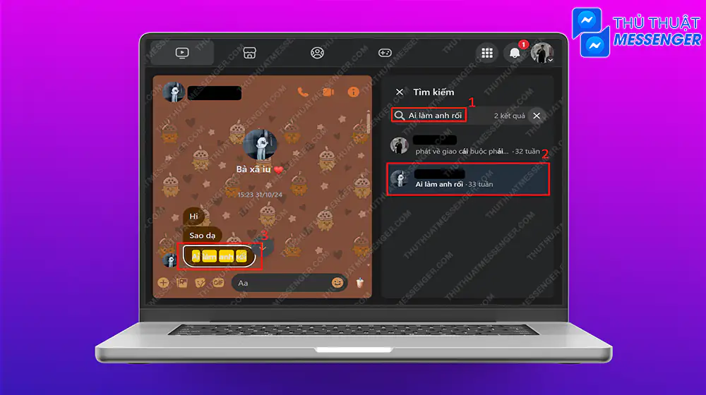 Bước 5: Rồi lướt xuống cuối cùng chọn vào đoạn tin nhắn đó thì bạn sẽ thấy được đoạn tin nhắn lúc đầu mà bạn muốn tìm.