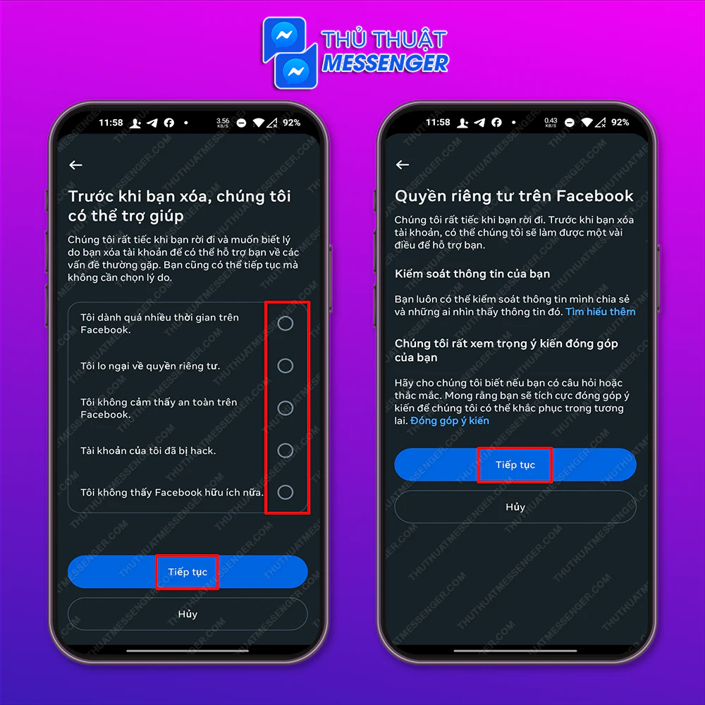 Bước 5: Chọn lý do muốn xóa > Tiếp tục > Tiếp tục.