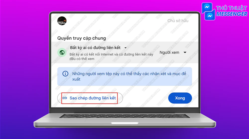 Bước 5: Sao chép liên kết và gửi sang Messenger cho người bạn cần gửi.