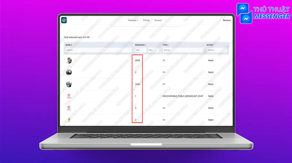 Bước 6: Số tin nhắn mà bạn cần đếm tin nhắn messenger sẽ xuất hiện ngay trước mắt bạn.