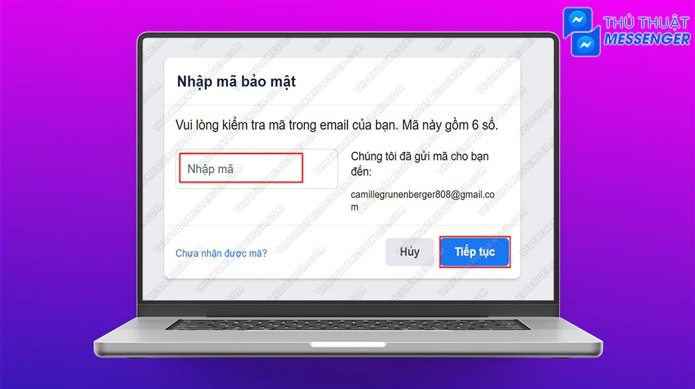Bước 6: Nhập mã được gửi về hình thức tương ứng > Tiếp tục.