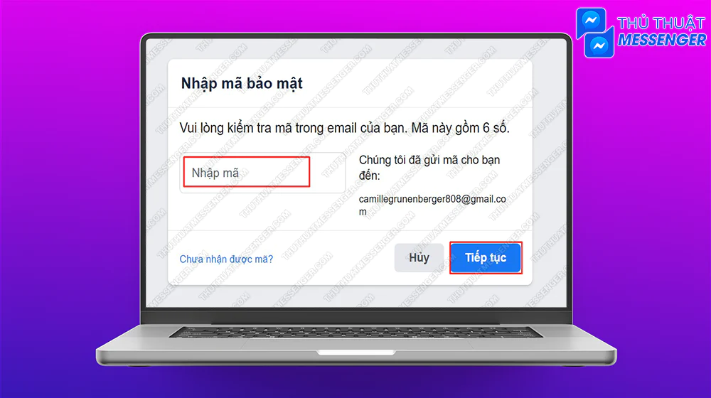 Bước 6: Nhập mã được gửi về hình thức tương ứng đã chọn > Tiếp tục.