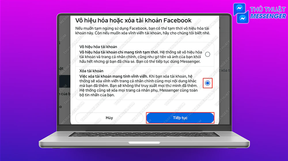 Bước 7: Chọn Xóa tài khoản > Tiếp tục.