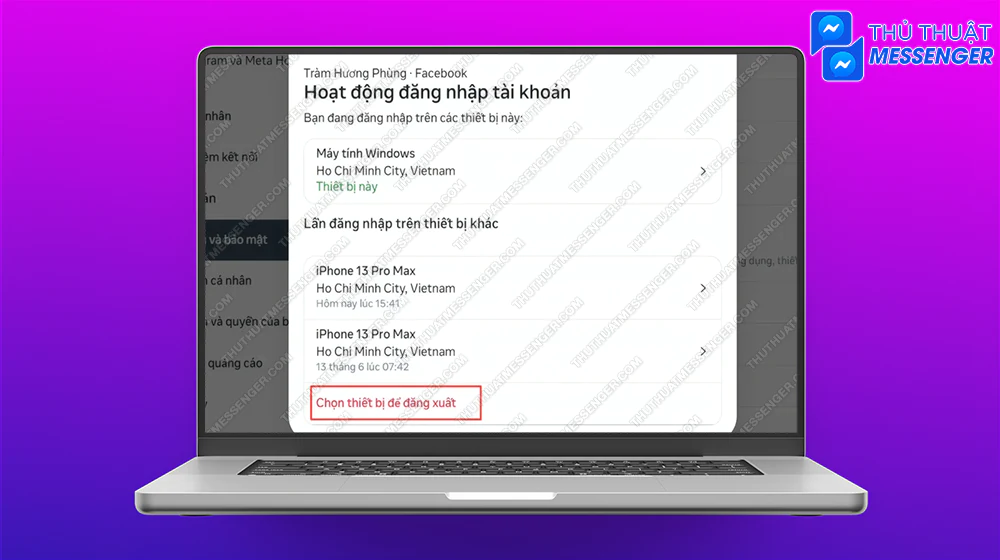 Bước 7: Chọn thiết bị để đăng xuất.