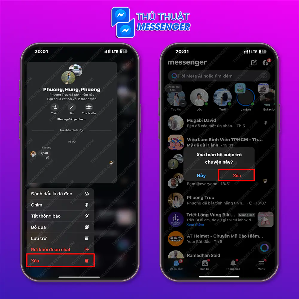 Các bước xóa nhóm Messenger bằng iPhone