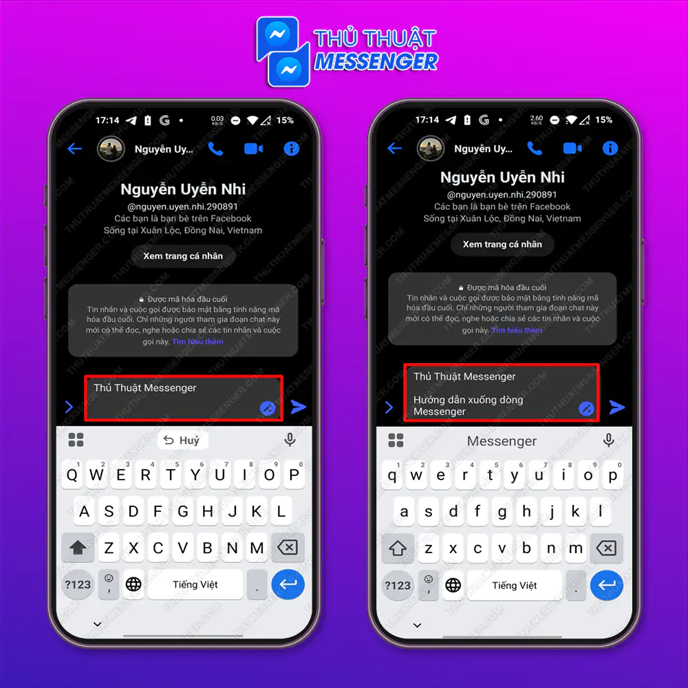 Các bước xuống dòng khi nhắn tin Mess bằng Android