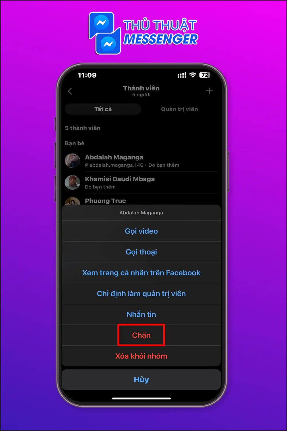 Chặn thành viên nào đó trong nhóm chat