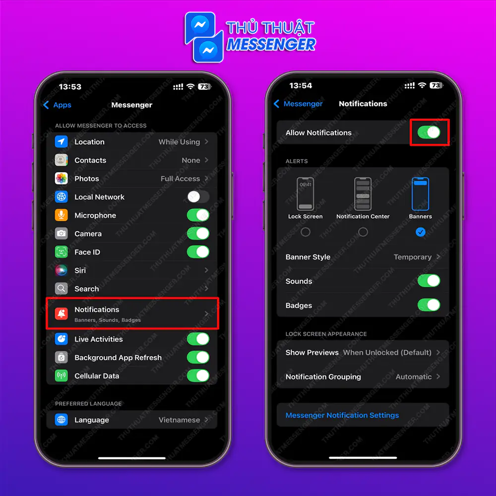 Chưa mở thông báo trên thiết bị đang dùng