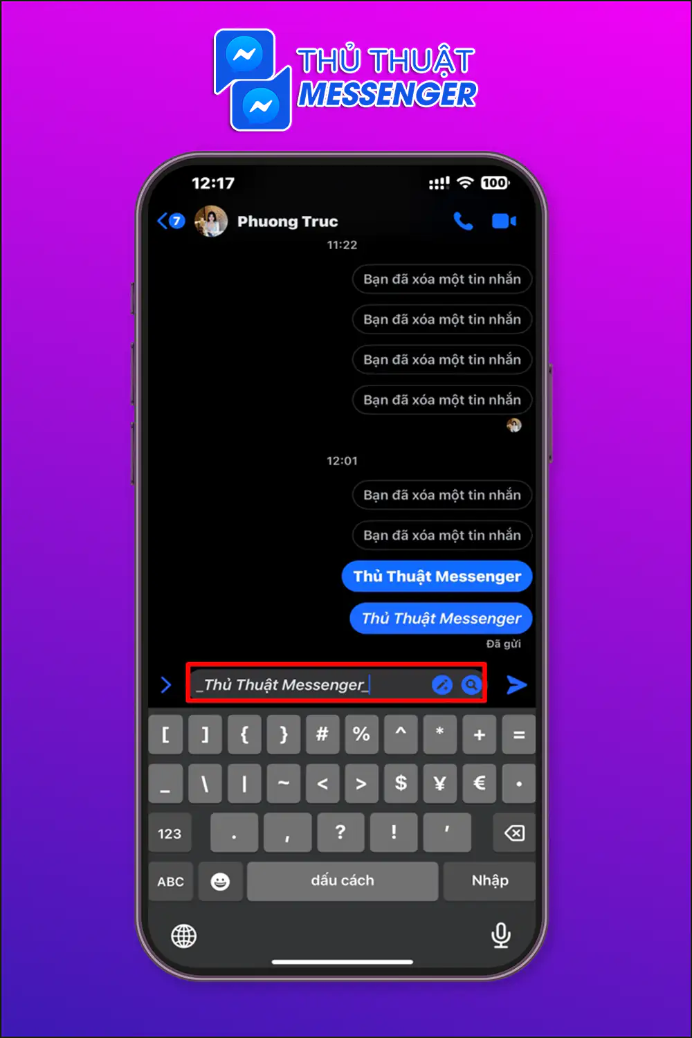 Đổi kiểu chữ nghiêng trong đoạn chat