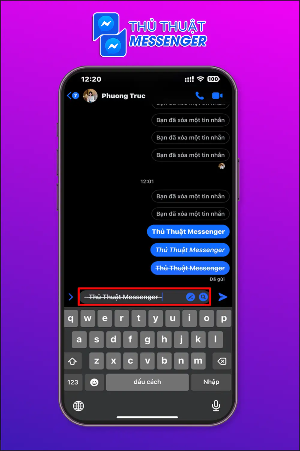Gửi tin nhắn chữ gạch ngang thú vị