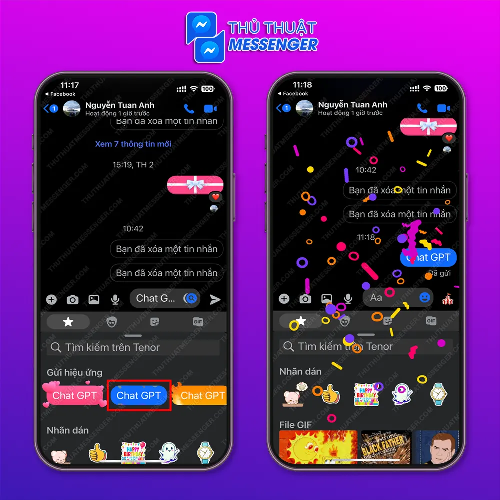 Hiệu ứng tin nhắn messenger chúc mừng