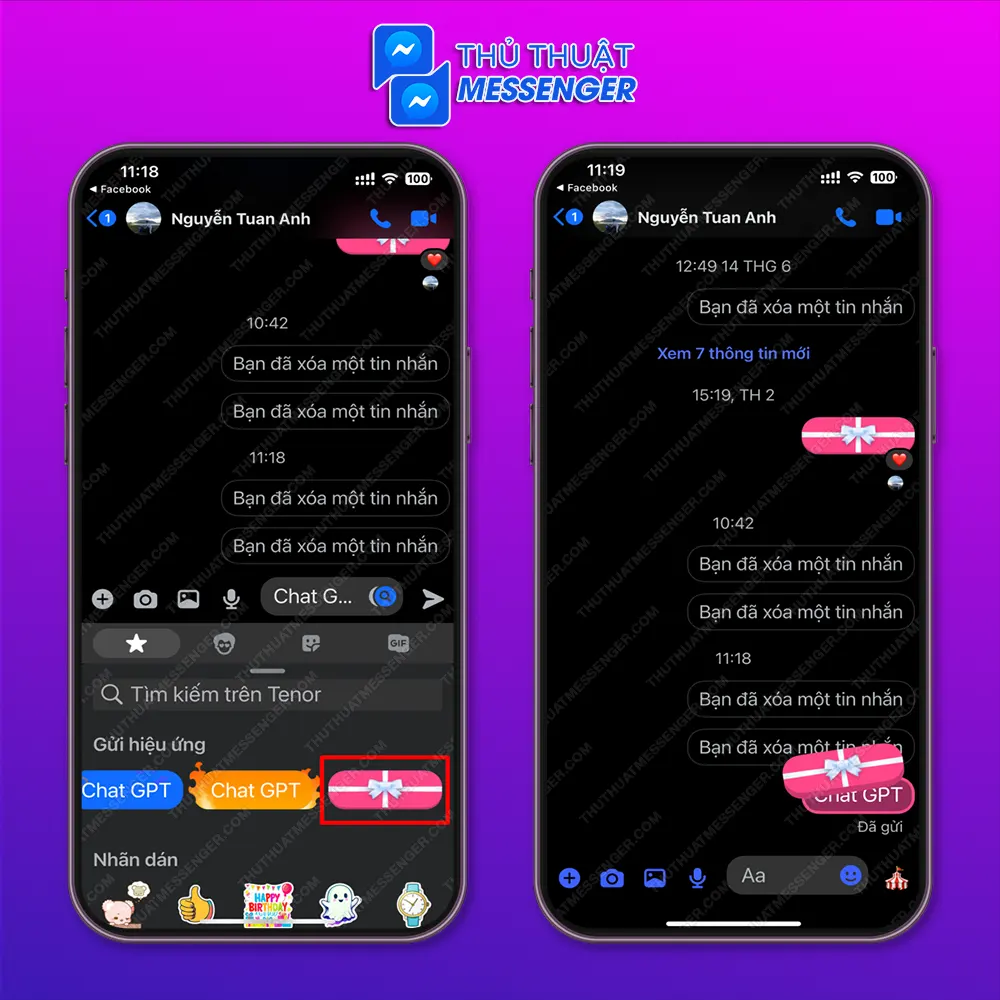 Hiệu ứng tin nhắn messenger hộp quà