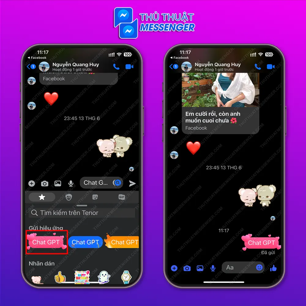 Hiệu ứng tin nhắn messenger trái tim