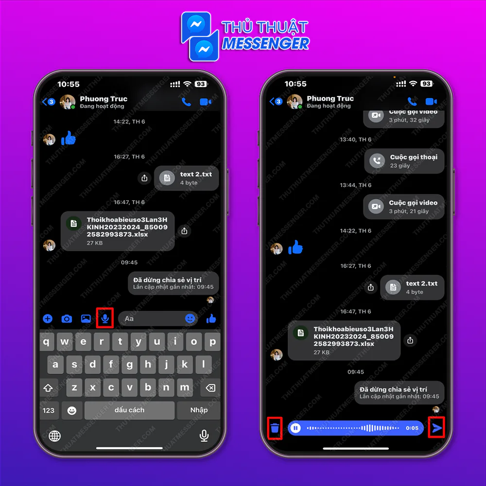 Hướng dẫn gửi ghi âm trên Mess bằng điện thoại
