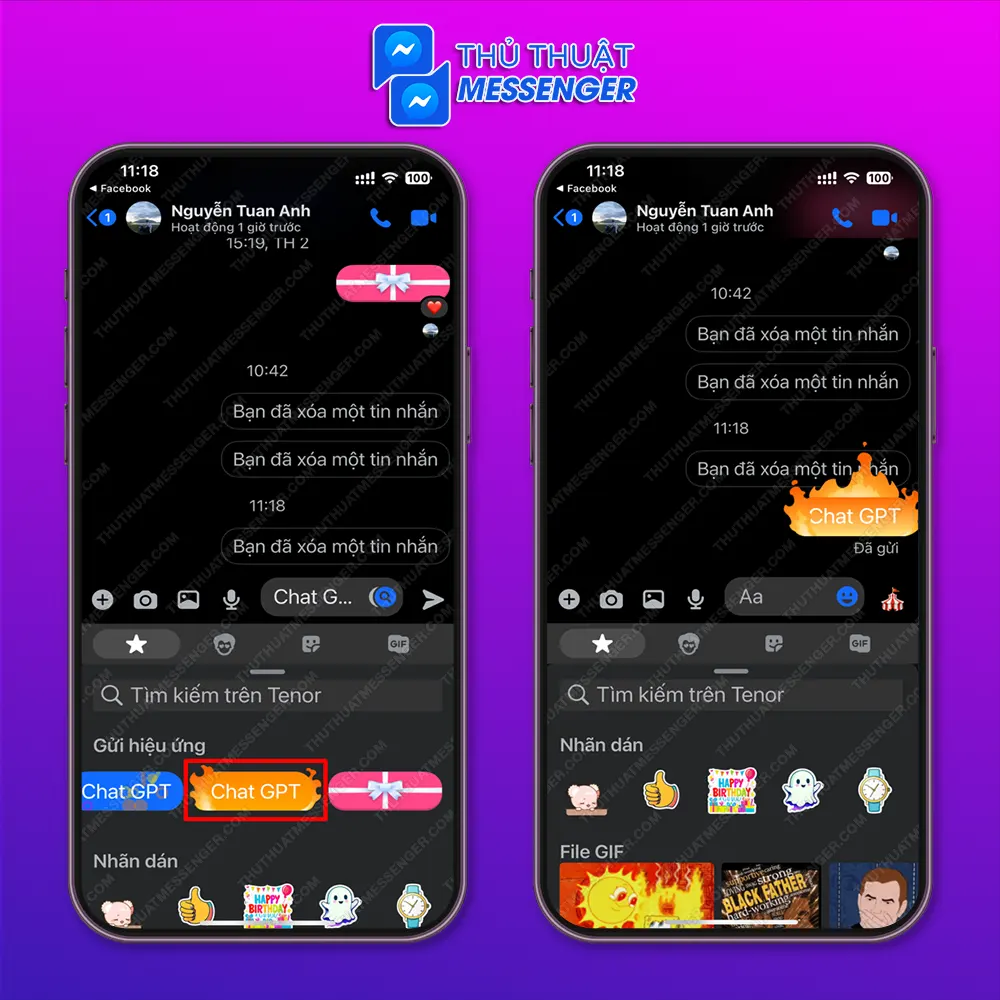 Hiệu ứng tin nhắn messenger rực lửa