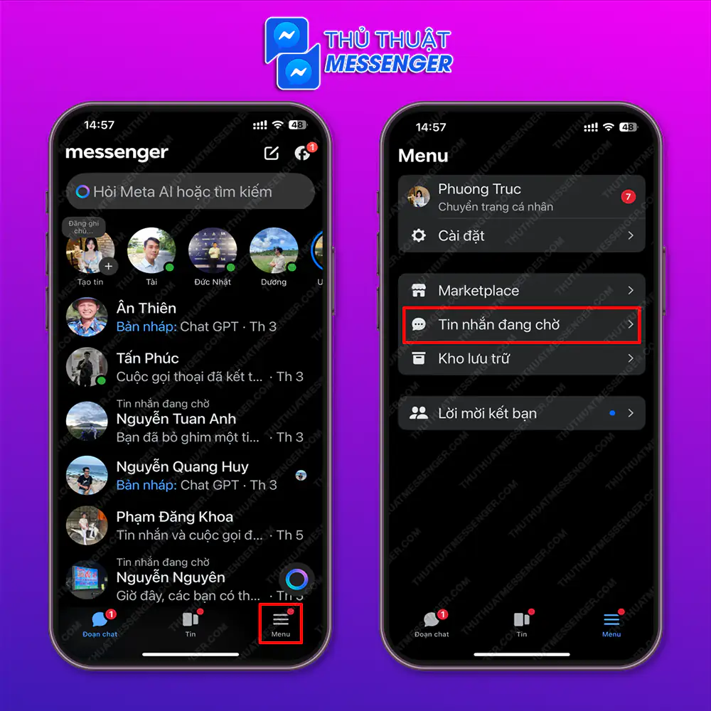Kiểm tra mục Tin nhắn chờ