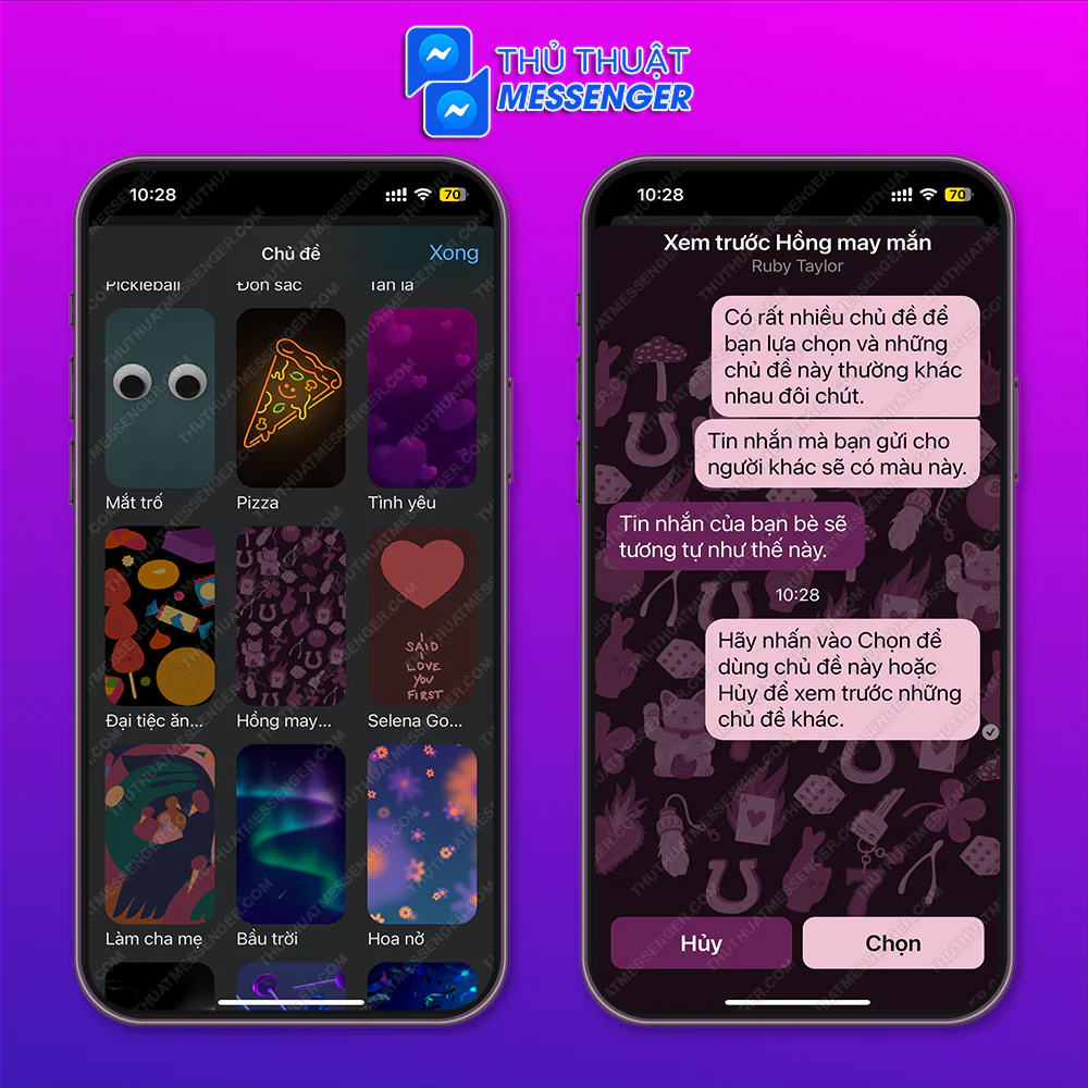 Messenger màu hồng may mắn