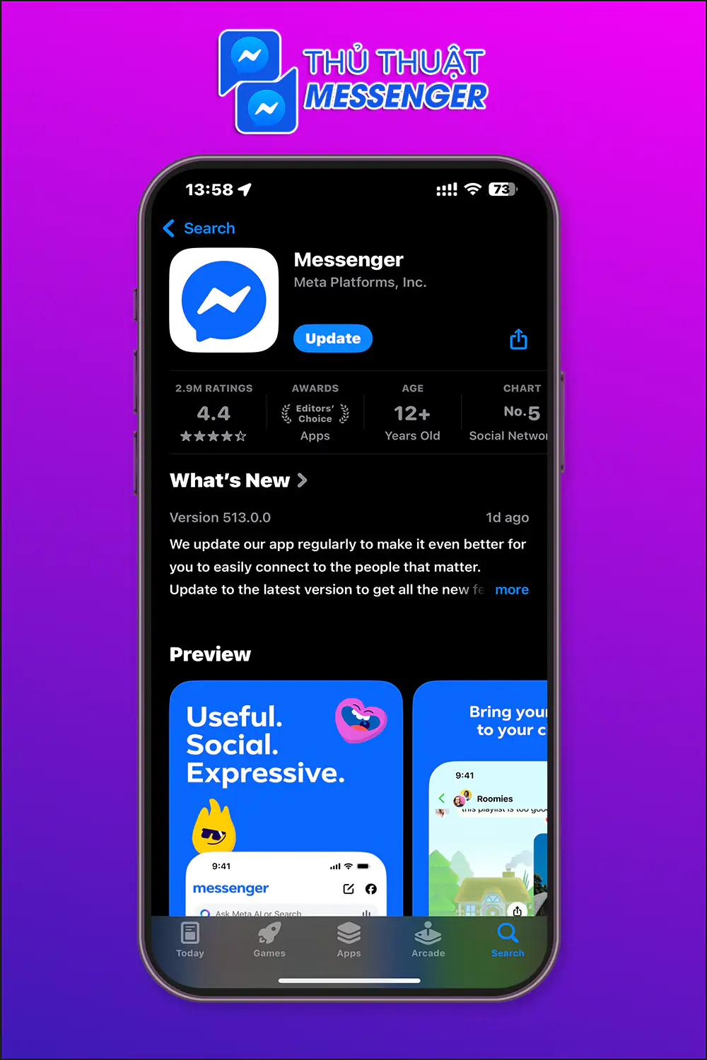 Sử dụng phiên bản Messenger quá cũ
