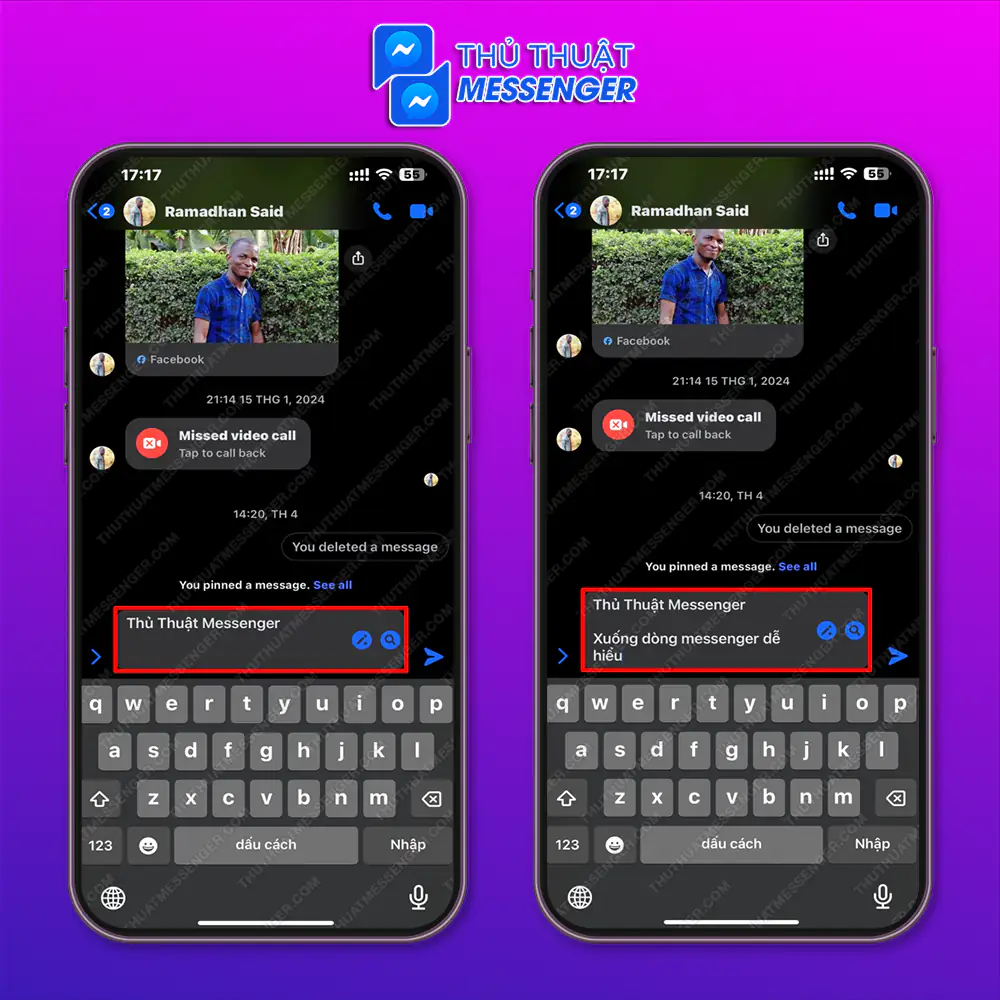 Thao tác xuống dòng tin nhắn Messenger bằng iPhone
