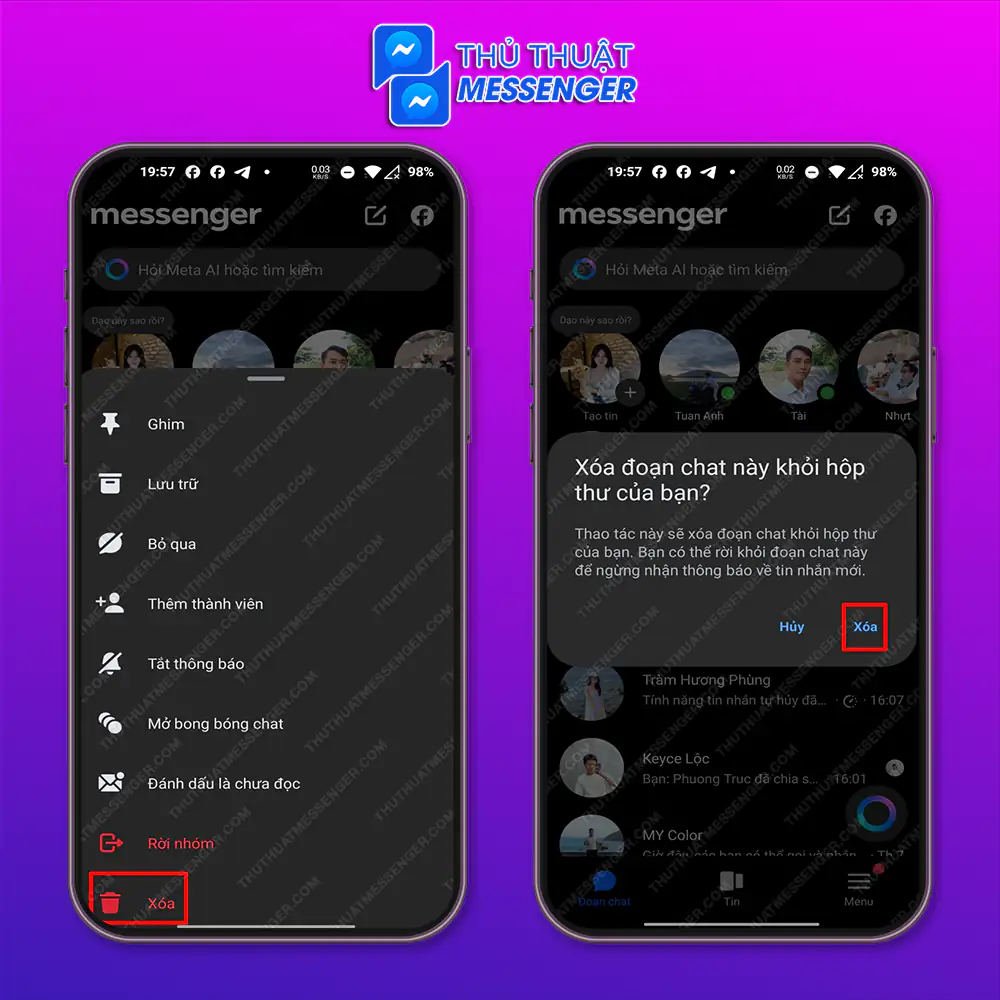 Xóa nhóm trên Messenger bằng Android