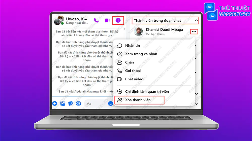 Xóa thành viên khỏi nhóm Mess bằng máy tính